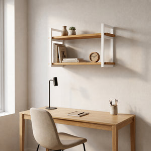 Prateleira dupla industrial branca 60x20 cm decorando ambiente #60x20cm #branco