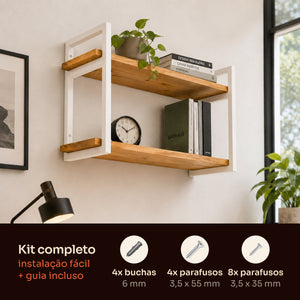 Kit de instalação da prateleira dupla industrial branca 60x20 cm com buchas, parafusos e guia #60x20cm #branco