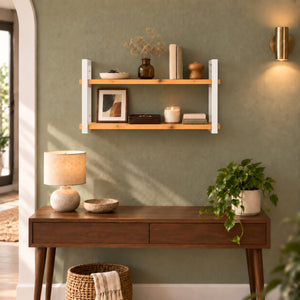 Prateleira dupla industrial branca 80x20 cm decorando ambiente #80x20cm #branco