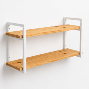 Prateleira dupla industrial branca 80x20 cm, ferro metalon e tábuas de pinus, Pratelar #80x20cm #branco