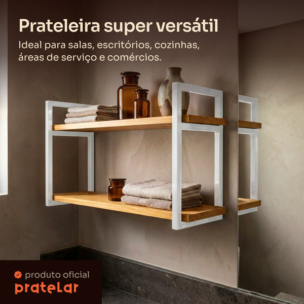 Prateleira dupla industrial branca 80x20 cm super versátil #80x20cm #branco