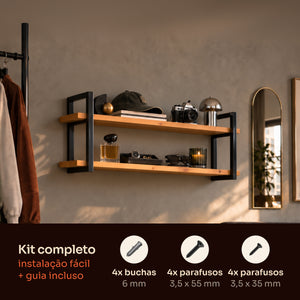 Kit de instalação da prateleira dupla industrial preta 100x20 cm com buchas, parafusos e guia #100x20cm #preto