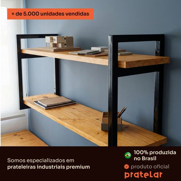 Prateleira dupla industrial preta 100x20 cm Pratelar, mais de 5.000 unidades vendidas #100x20cm #preto