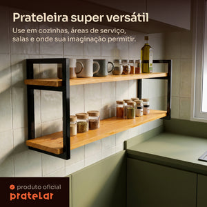 Prateleira dupla industrial preta 100x20 cm super versátil #100x20cm #preto