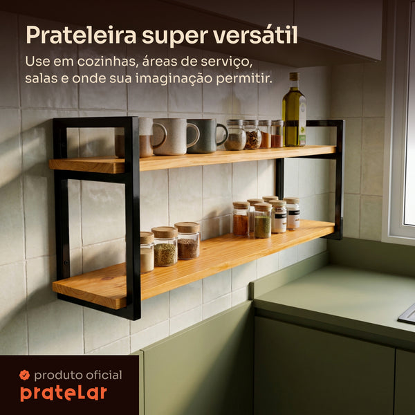 Prateleira dupla industrial preta 100x20 cm super versátil #100x20cm #preto