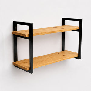 Prateleira dupla industrial preta 60x20 cm, ferro metalon e tábuas de pinus, Pratelar #60x20cm #preto