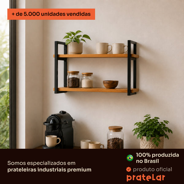 Prateleira dupla industrial preta 60x20 cm Pratelar, mais de 5.000 unidades vendidas #60x20cm #preto