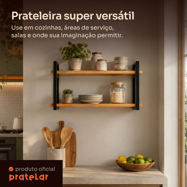 Prateleira dupla industrial preta 60x20 cm super versátil #60x20cm #preto
