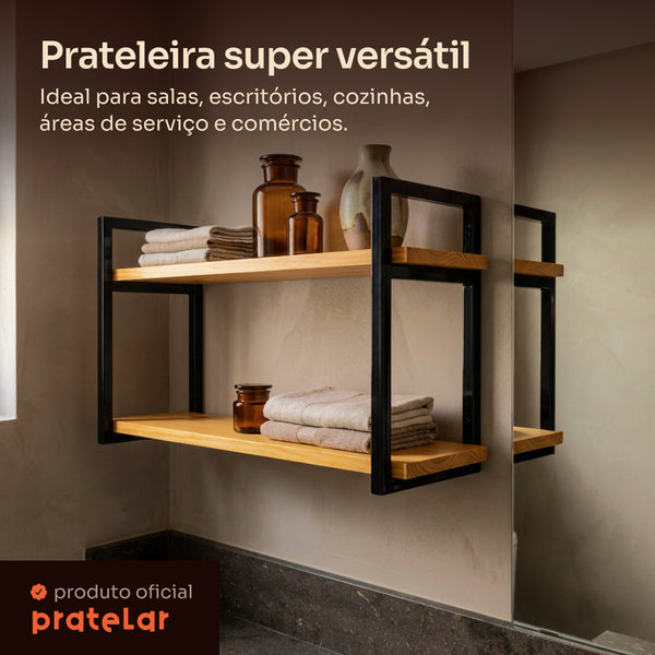 Prateleira dupla industrial preta 80x20 cm super versátil #80x20cm #preto