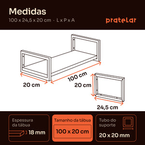 Medidas da prateleira industrial 100x20 cm: 100 x 24,5 x 20 cm, tábua 100 x 20 cm #100x20cm