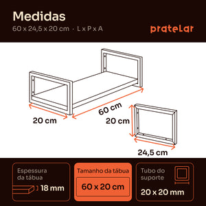 Medidas da prateleira industrial 60x20 cm: 60 x 24,5 x 20 cm, tábua 60 x 20 cm #60x20cm