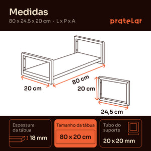Medidas da prateleira industrial 80x20 cm: 80 x 24,5 x 20 cm, tábua 80 x 20 cm #80x20cm