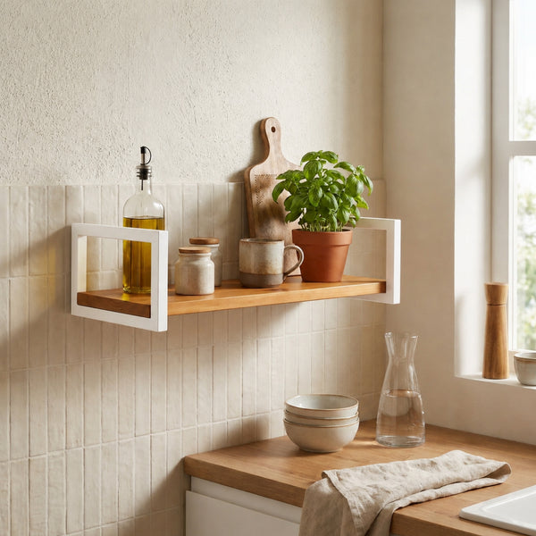 Prateleira industrial branca 60x20 cm decorando ambiente #60x20cm #branco