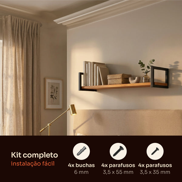 Kit de instalação da prateleira industrial preta 100x20 cm com buchas e parafusos #100x20cm #preto
