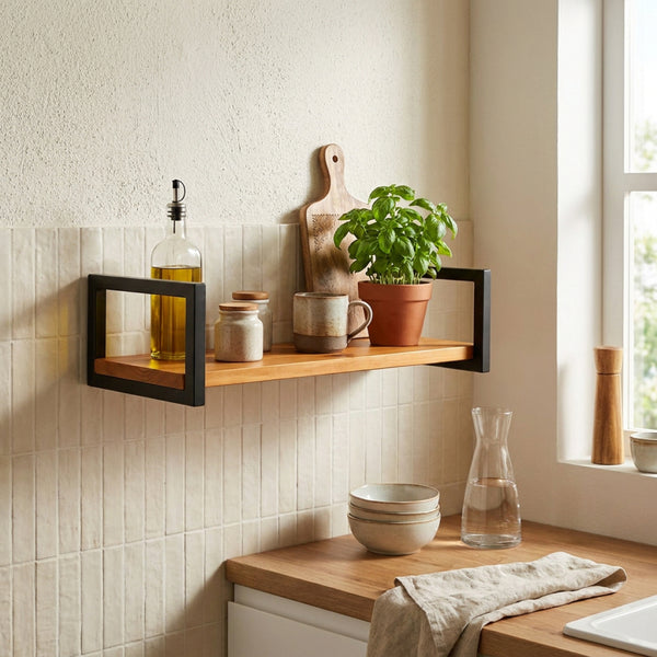Prateleira industrial preta 60x20 cm decorando a cozinha #60x20cm #preto