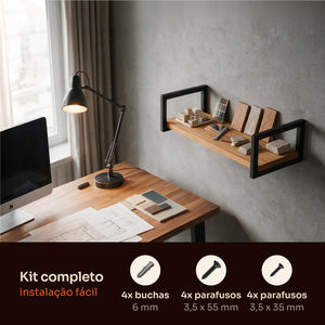 Kit de instalação da prateleira industrial preta 60x20 cm com buchas e parafusos #60x20cm #preto