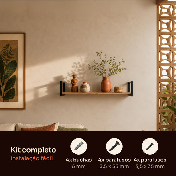 Kit de instalação da prateleira industrial preta 80x20 cm com buchas e parafusos #80x20cm #preto