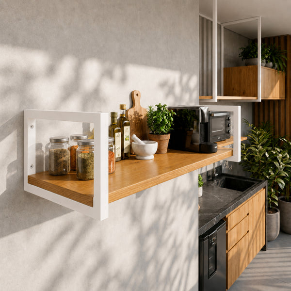Prateleira industrial branca 60x30 cm decorando ambiente #60x30cm #branco