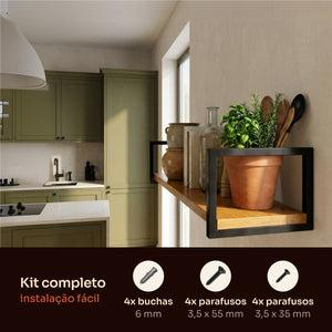 Kit de instalação da prateleira industrial preta 80x30 cm com buchas e parafusos #80x30cm #preto