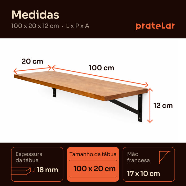 Medidas da prateleira com mão francesa 100x20 cm: 100 x 20 x 12 cm, tábua de 18 mm #100x20cm