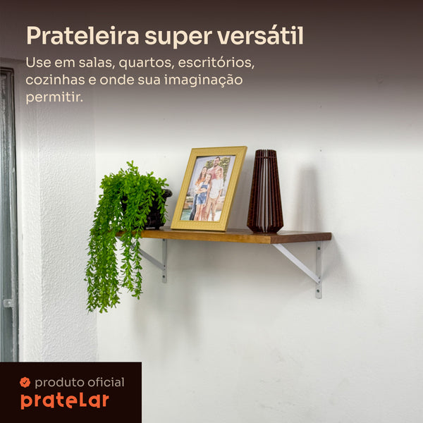 Prateleira de madeira com mão francesa branca na parede, prateleira super versátil, Pratelar #branco