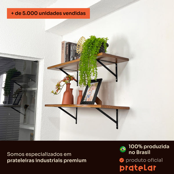Prateleiras de madeira com mão francesa preta instaladas, mais de 5.000 unidades vendidas, Pratelar #preto