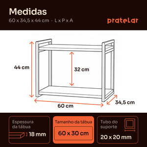 Medidas da prateleira para micro-ondas 60x30 cm: 60 x 34,5 x 44 cm, tábuas 60 x 30 cm #60x30cm