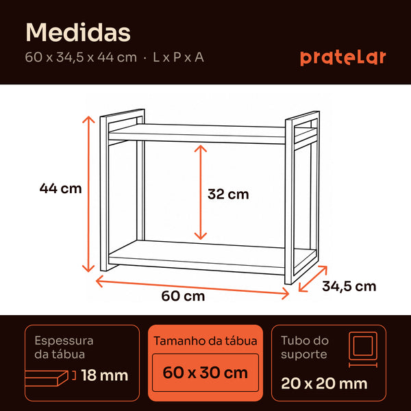 Medidas da prateleira para micro-ondas 60x30 cm: 60 x 34,5 x 44 cm, tábuas 60 x 30 cm #60x30cm
