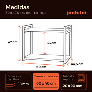 Medidas da prateleira para micro-ondas 60x40 cm: 60 x 44,5 x 47 cm, tábuas 60 x 40 cm #60x40cm