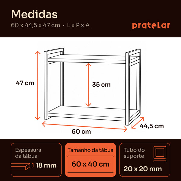 Medidas da prateleira para micro-ondas 60x40 cm: 60 x 44,5 x 47 cm, tábuas 60 x 40 cm #60x40cm