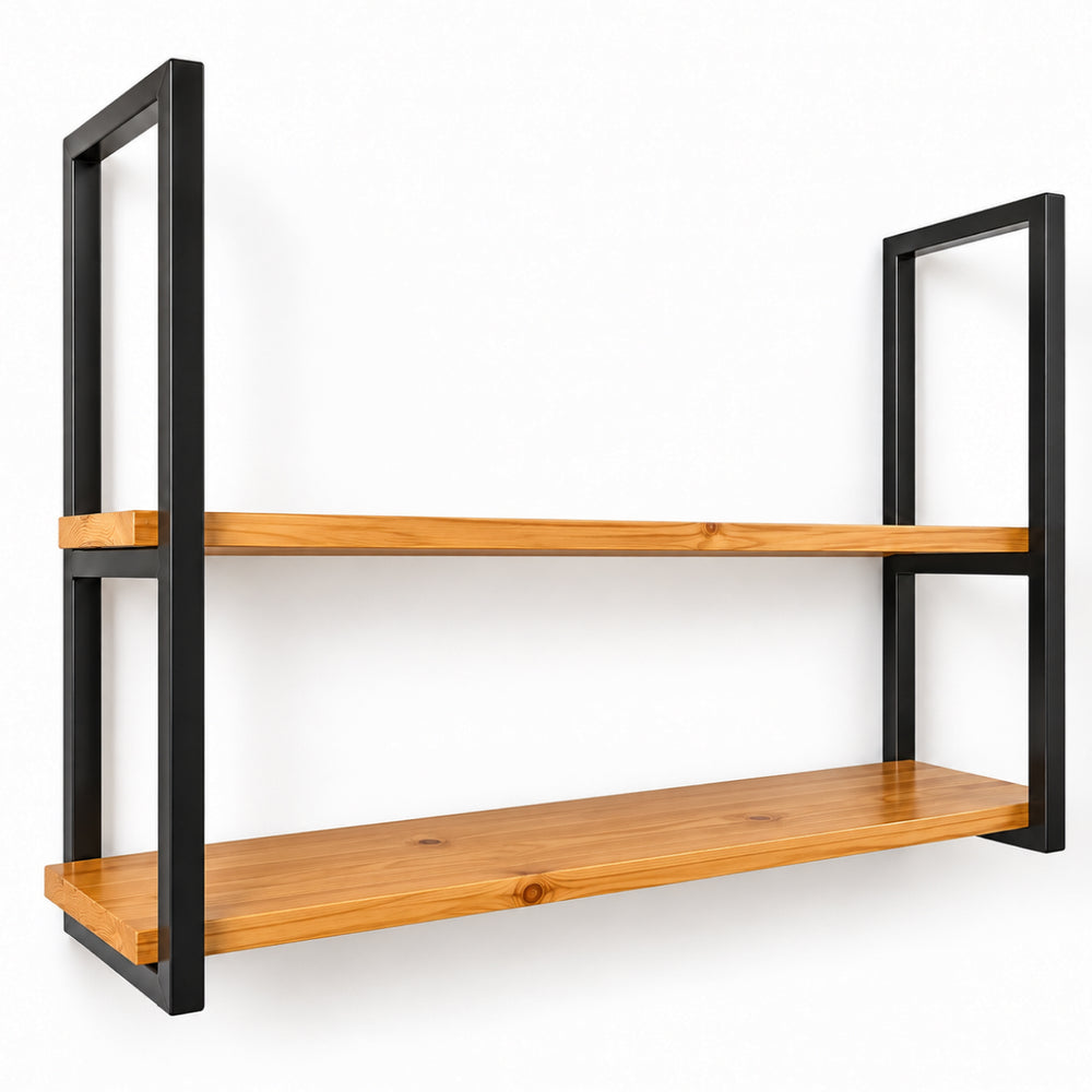 Prateleira de teto industrial preta 80x20 cm, ferro e madeira Pratelar #80x20cm #preto