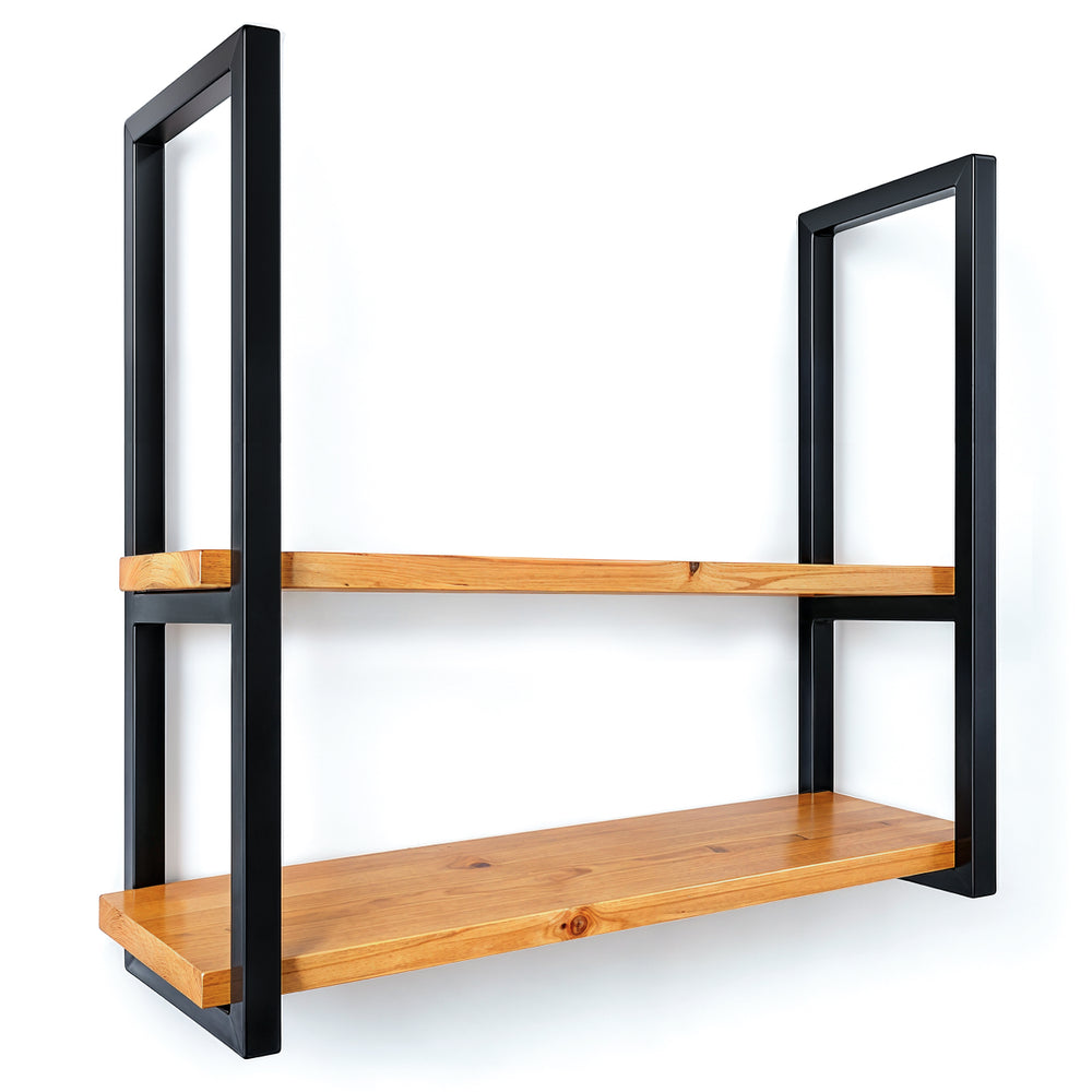 Prateleira de teto industrial preta 80x20 cm, ferro e madeira Pratelar #80x20cm #preto