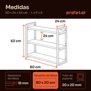 Medidas da prateleira tripla industrial 80x20 cm Pratelar #80x20cm