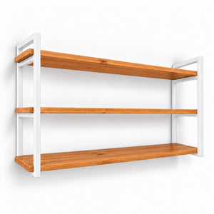 Prateleira tripla industrial branca 100x20 cm, ferro e madeira Pratelar #100x20cm #branco