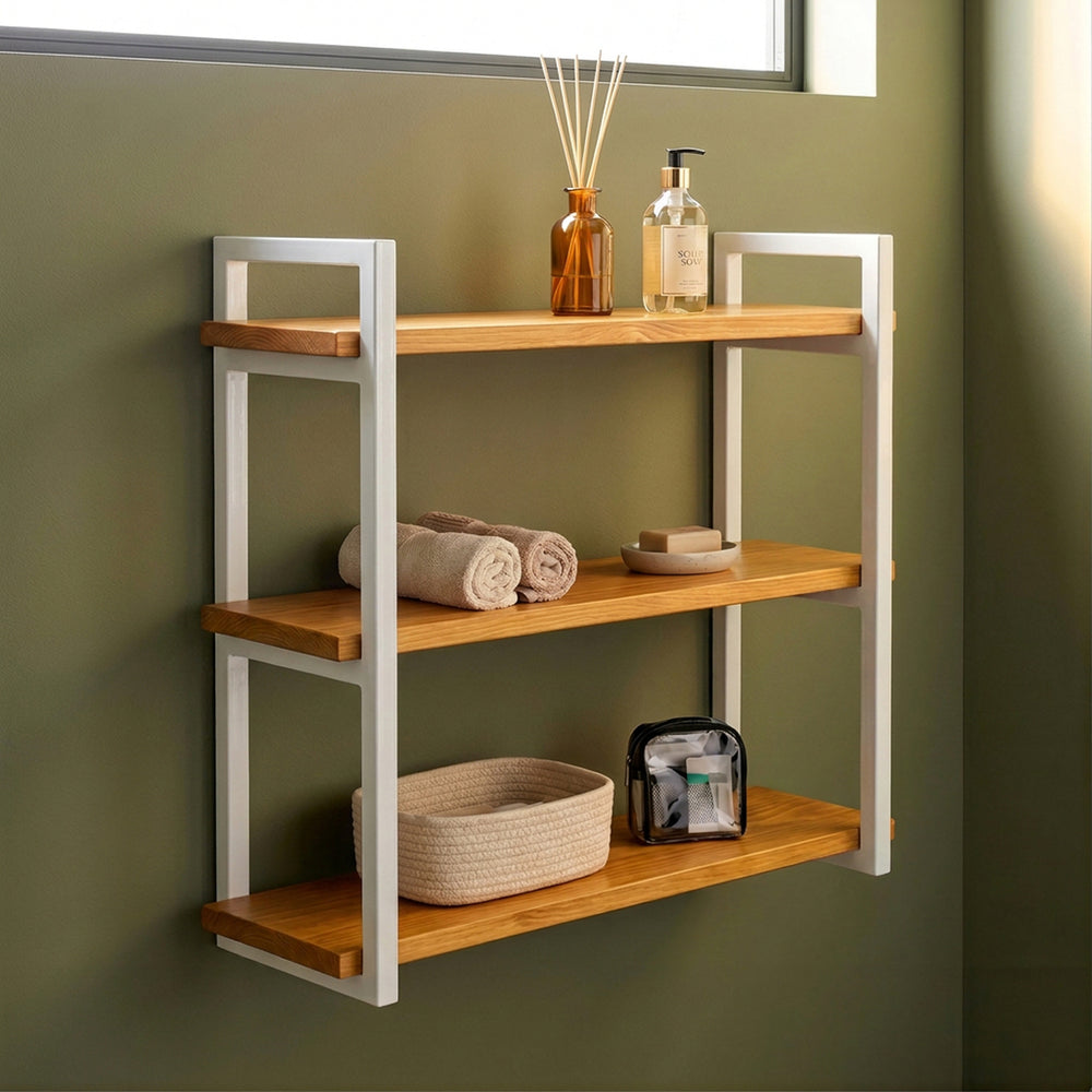 Prateleira tripla industrial preta 60x20 cm instalada em ambiente, Pratelar #60x20cm #preto