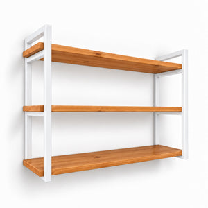 Prateleira tripla industrial branca 80x20 cm, ferro e madeira Pratelar #80x20cm #branco