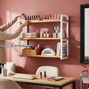 Prateleira tripla industrial branca 80x20 cm instalada em ambiente, Pratelar #80x20cm #branco