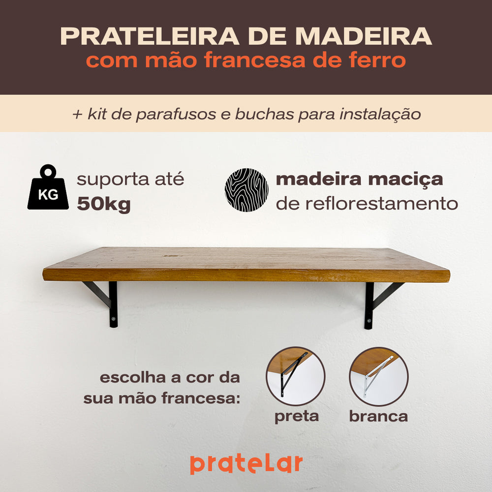 Prateleira de Madeira Maciça com Mão Francesa